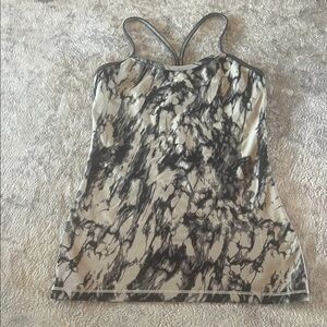 Lululemon Power Y Tank Top Size 6 Marble Tan Gray Black Stretch Athletic